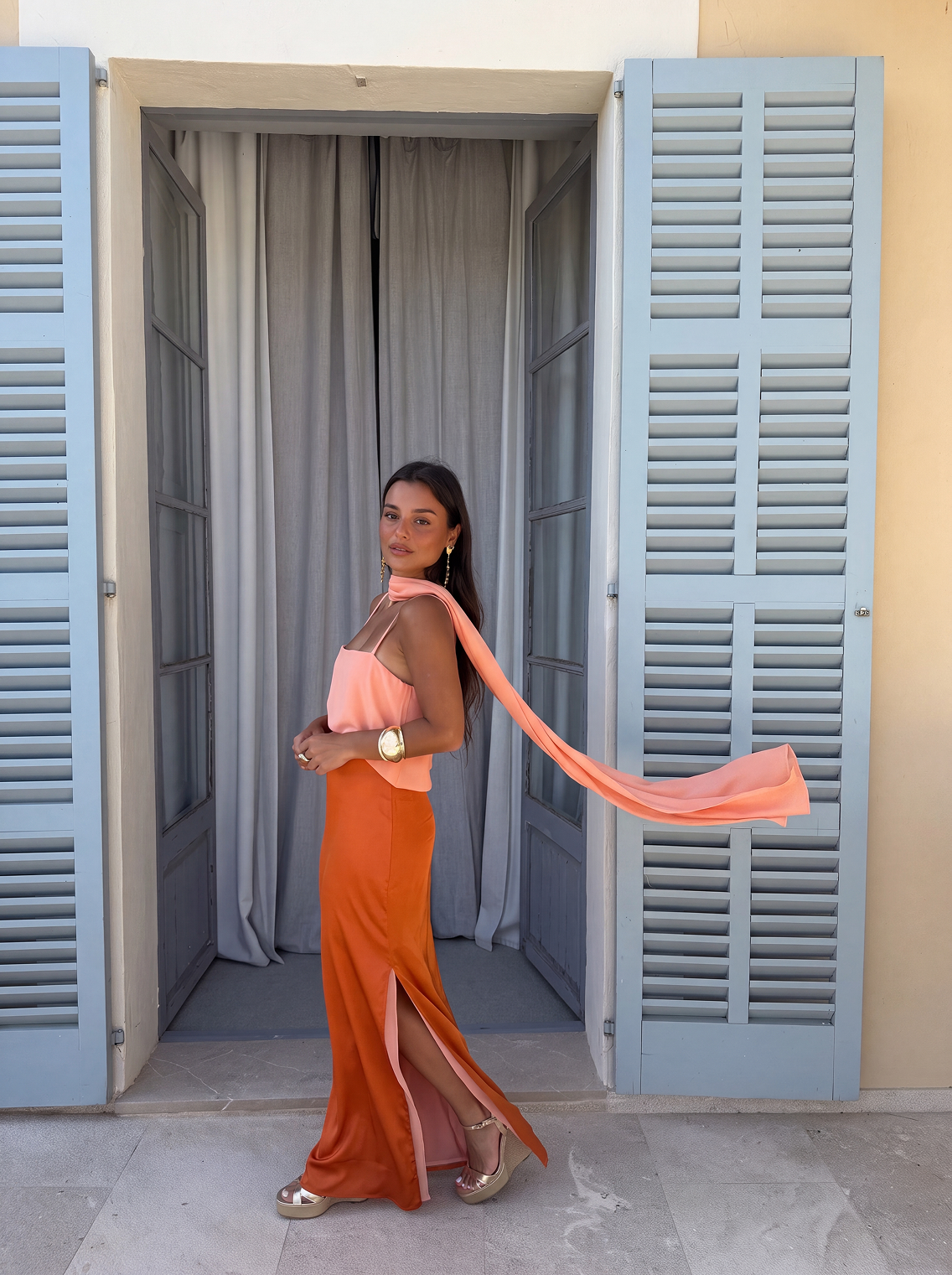JOANNA / VESTIDO ROSA Y NARANJA