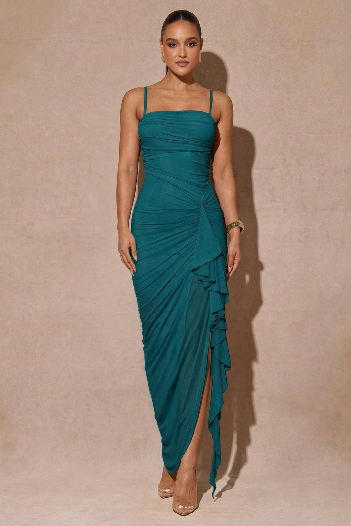 The Amalfi | Vestido Largo Strapless con Volante Lateral