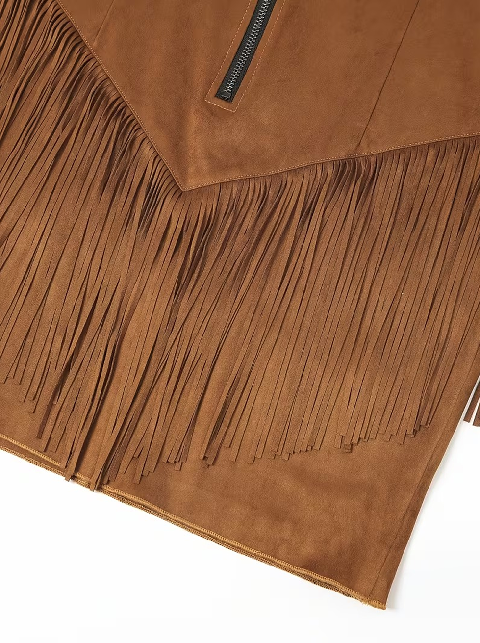 Vestido midi de punto para mujer, estilo vaquero western, con flecos de ante