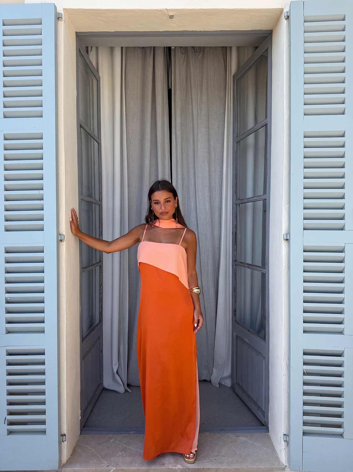 JOANNA / VESTIDO ROSA Y NARANJA