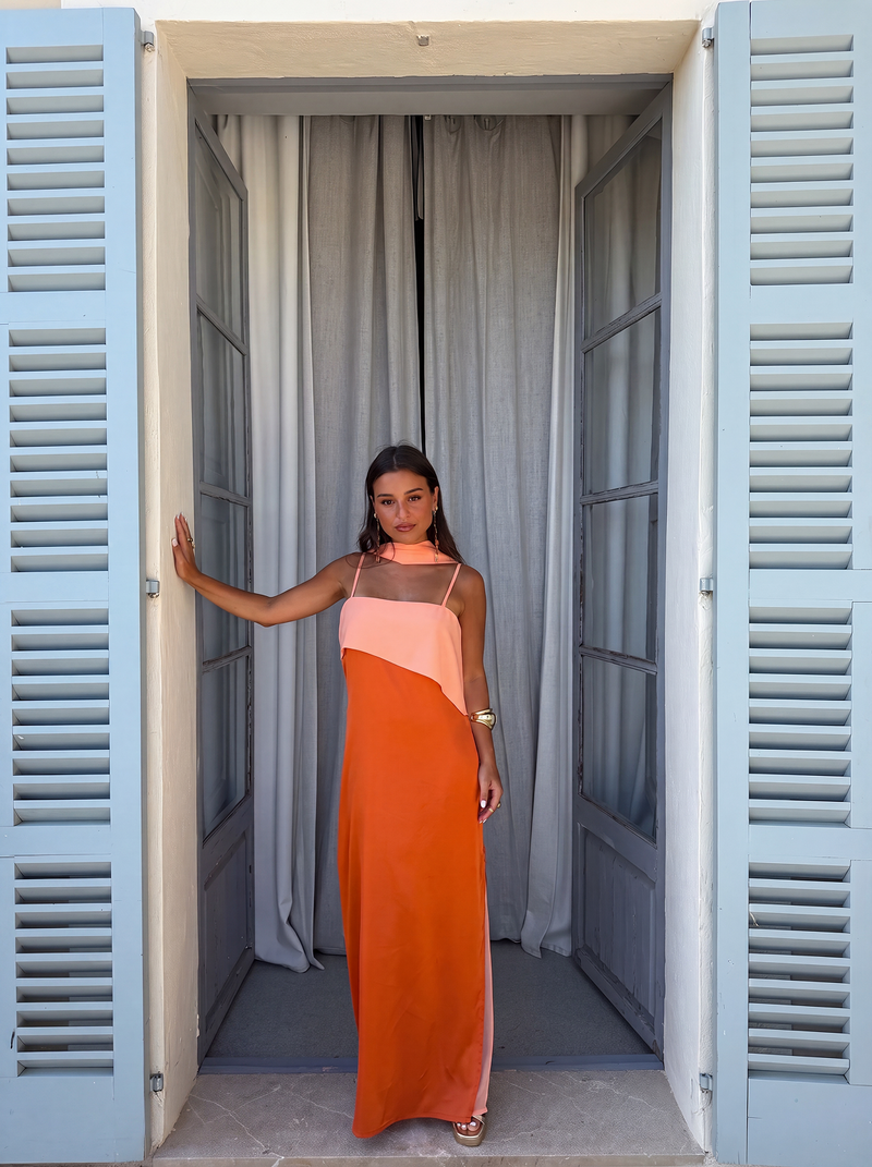 JOANNA / VESTIDO ROSA Y NARANJA