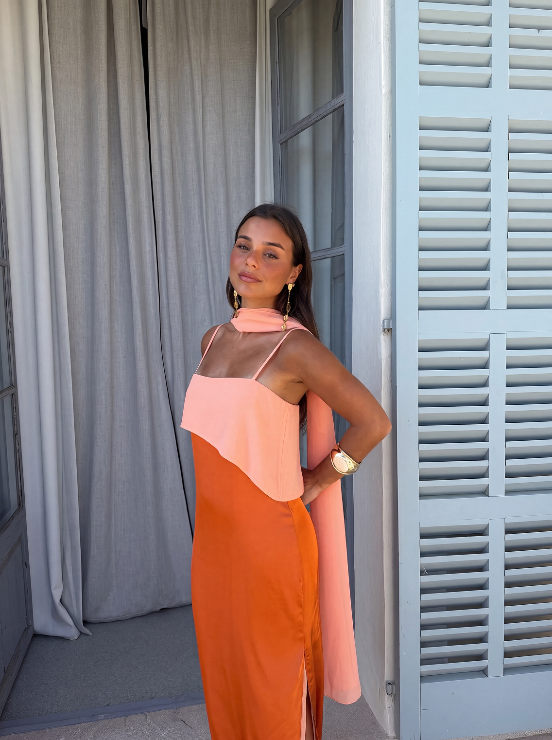 JOANNA / VESTIDO ROSA Y NARANJA