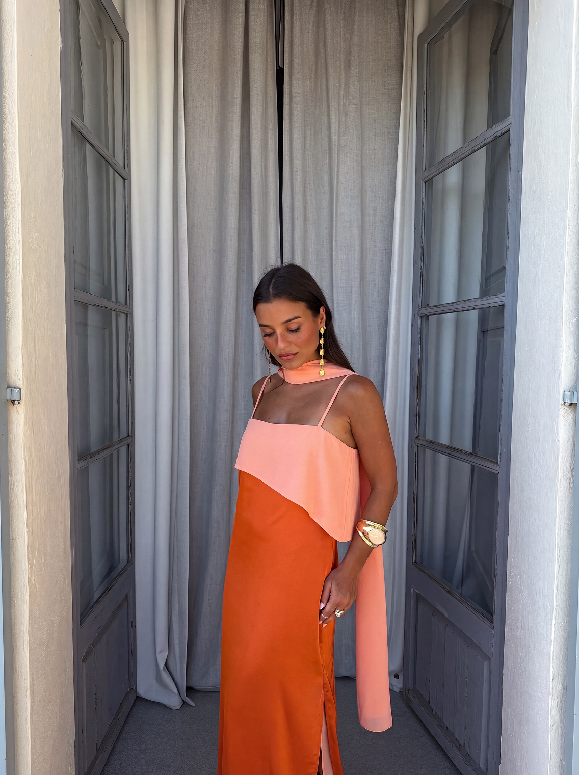 JOANNA / VESTIDO ROSA Y NARANJA