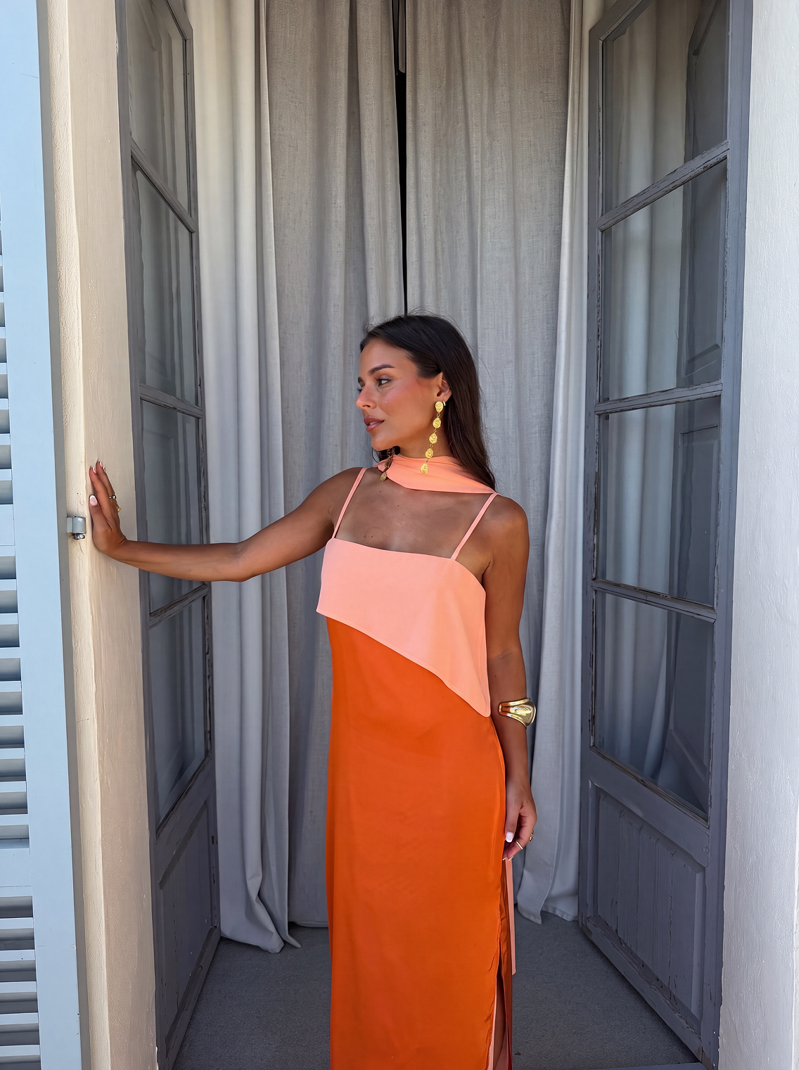JOANNA / VESTIDO ROSA Y NARANJA