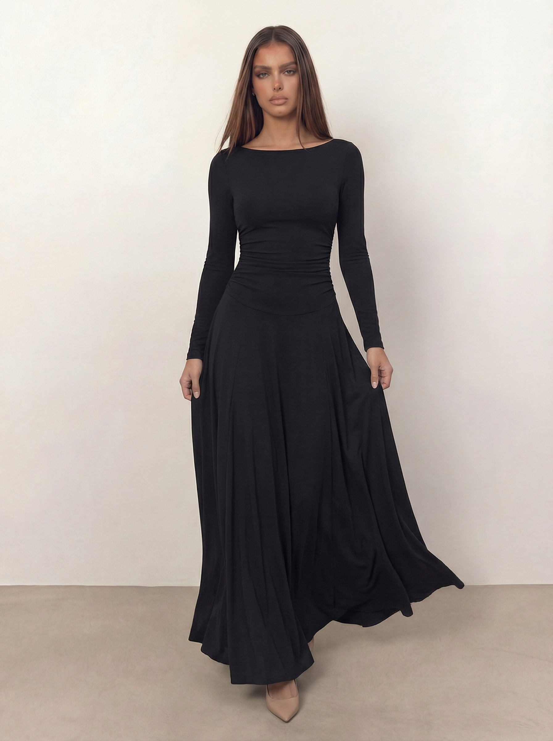 The Fiorella | Black Crêpe Maxi Dress