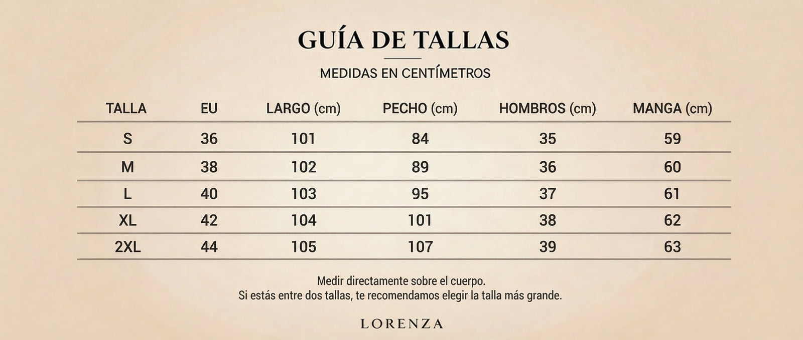 Guía de tallas