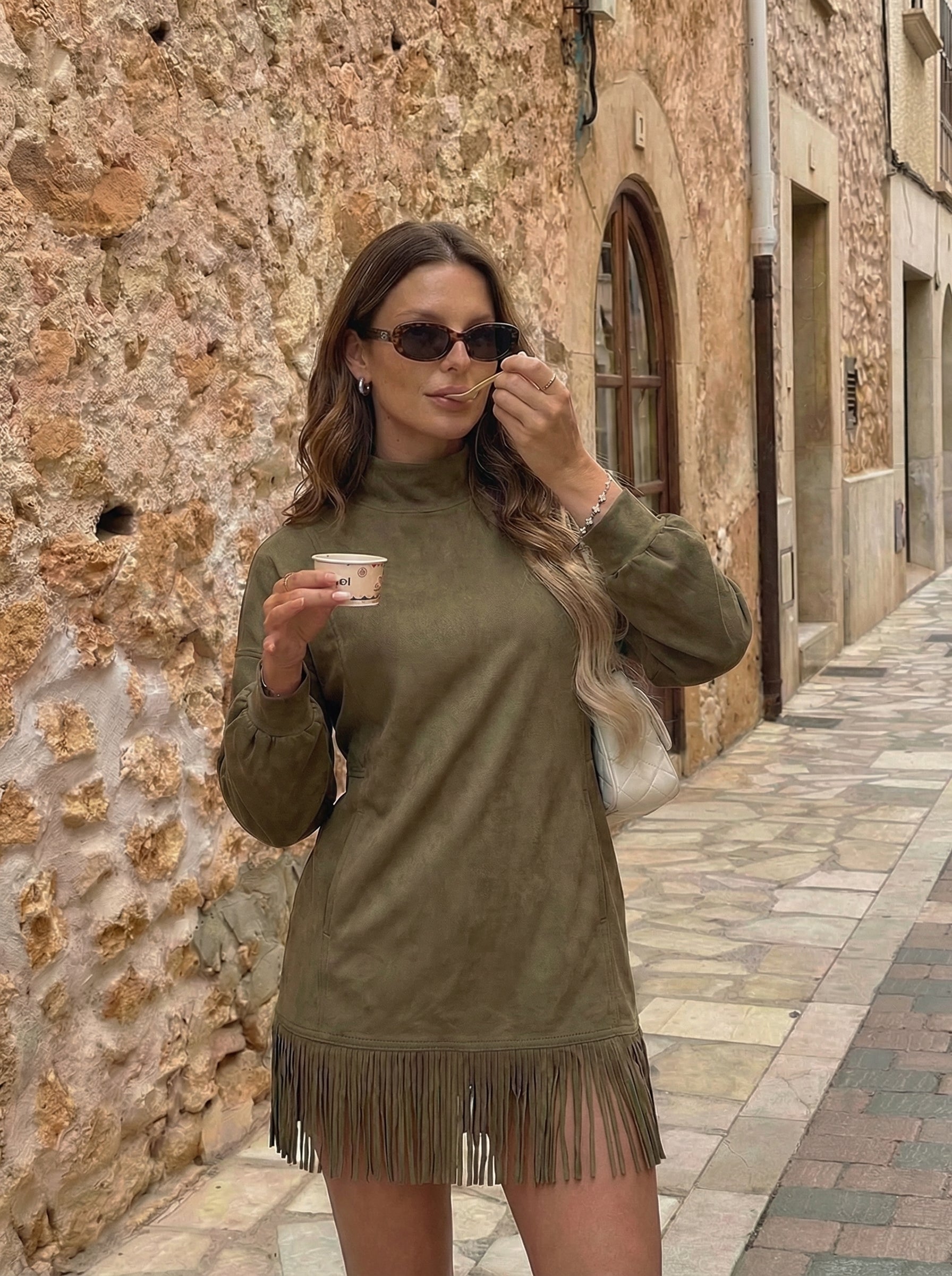 Adela | Vestido de cuello alto de ante