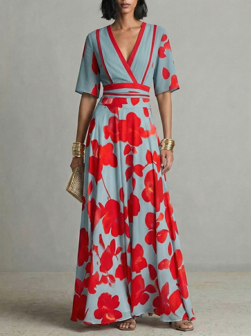 The Palermo | Vestido Largo Cruzado con Estampado Floral