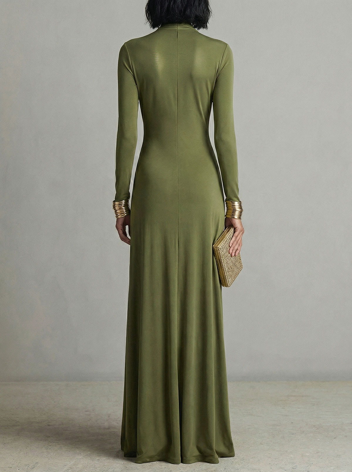 The Valenza| Vestido Largo Verde con Escote en V y Nudo Drapeado