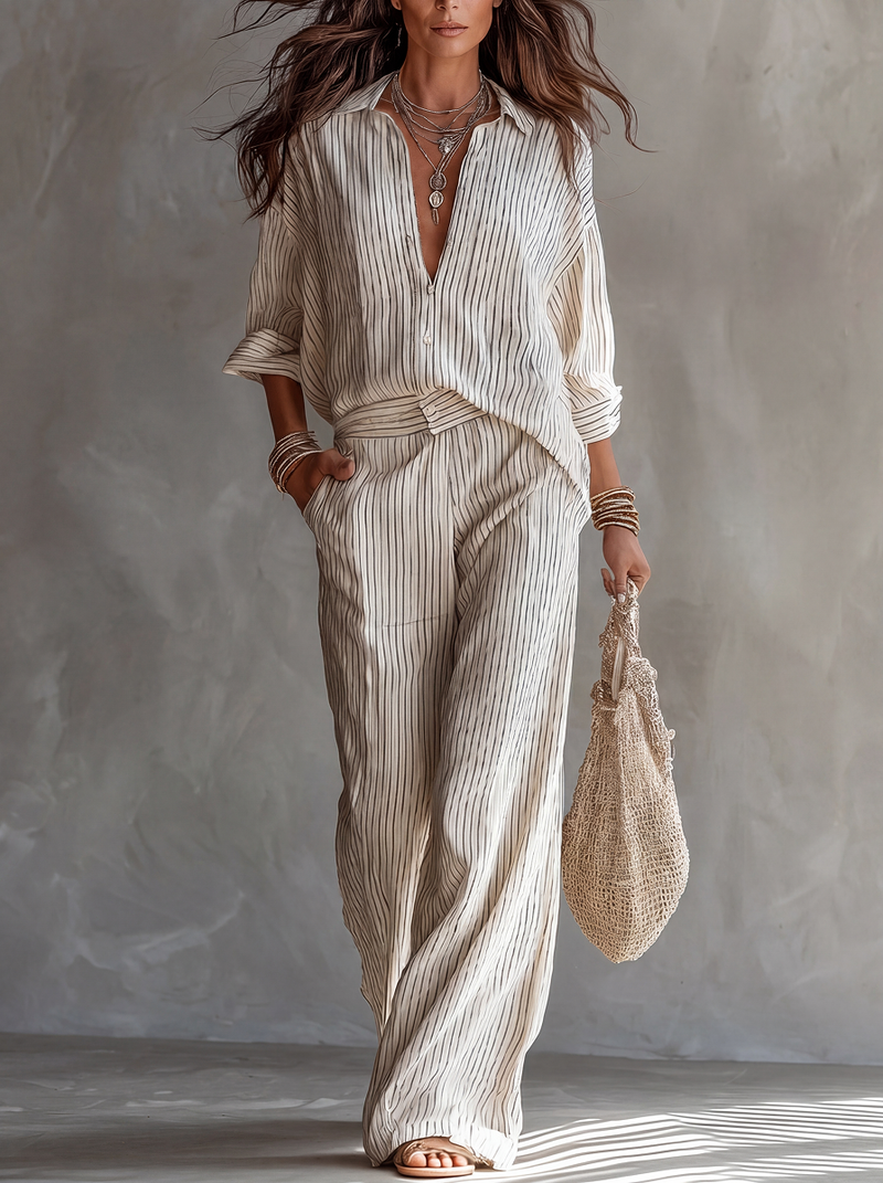 Conjunto de rayas de estilo minimalista en algodón y lino.