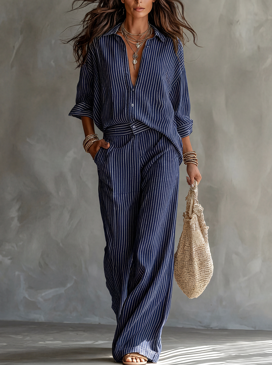 Conjunto de rayas de estilo minimalista en algodón y lino.