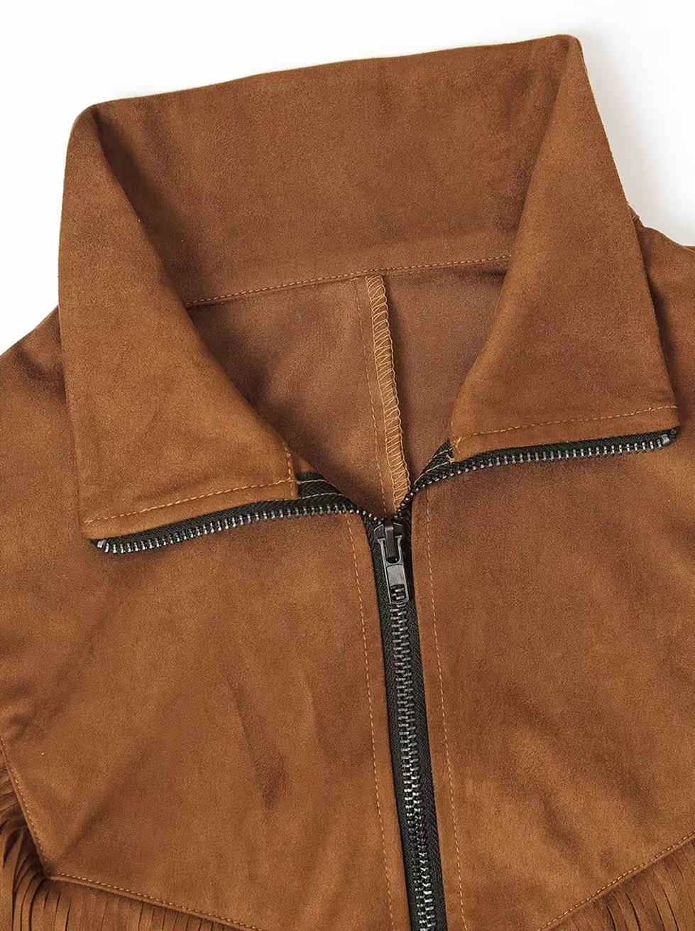 Vestido midi de punto para mujer, estilo vaquero western, con flecos de ante