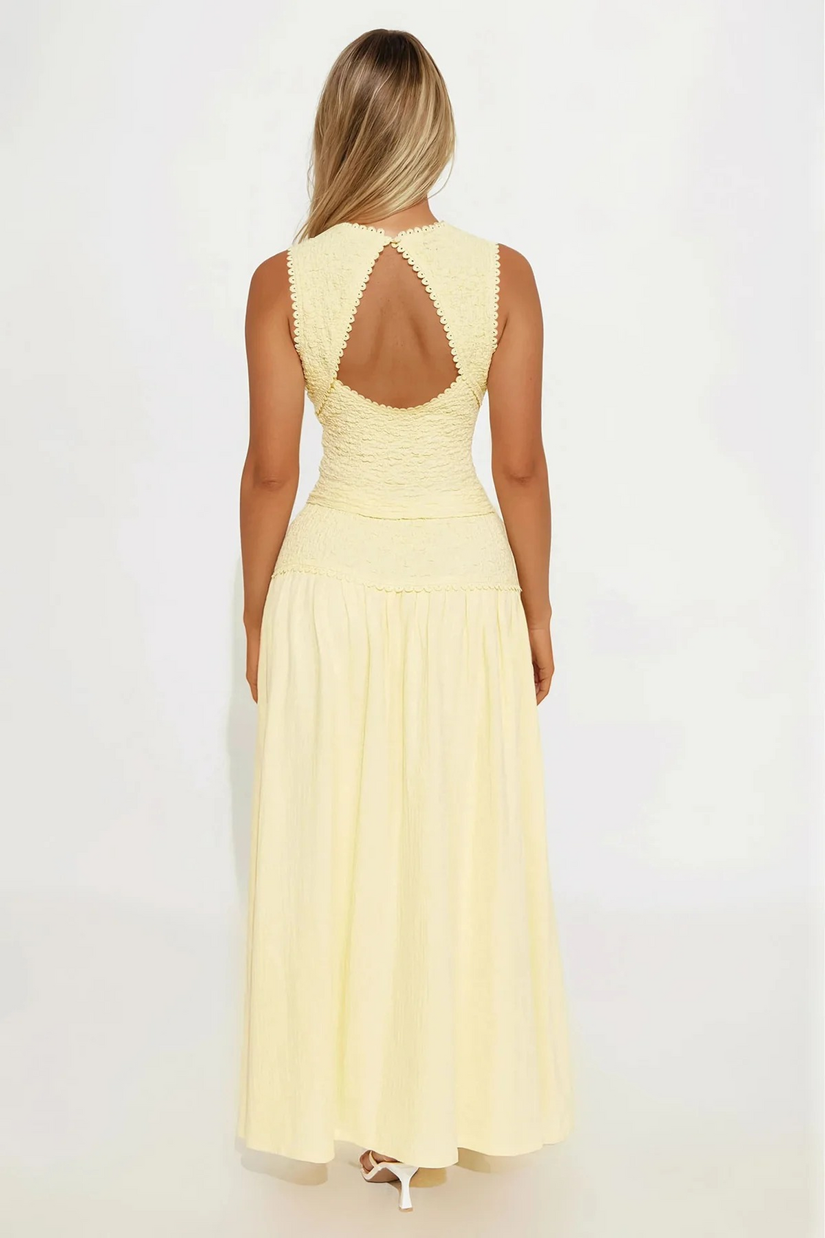 Sicilia | Conjunto de dos piezas amarillo mantequilla con falda maxi